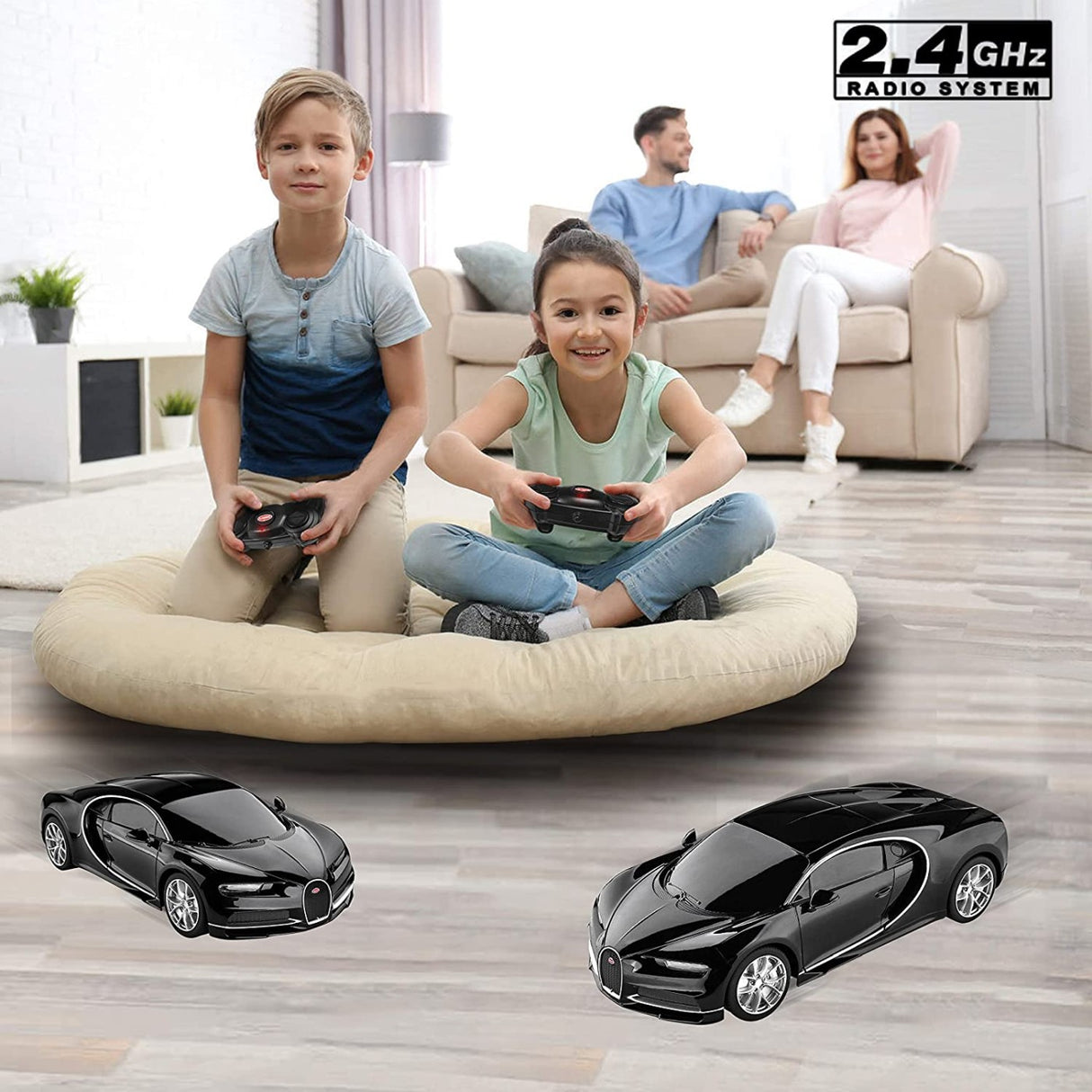 MASINA CU TELECOMANDA BUGATTI CHIRON NEGRU CU SCARA 1 LA 24