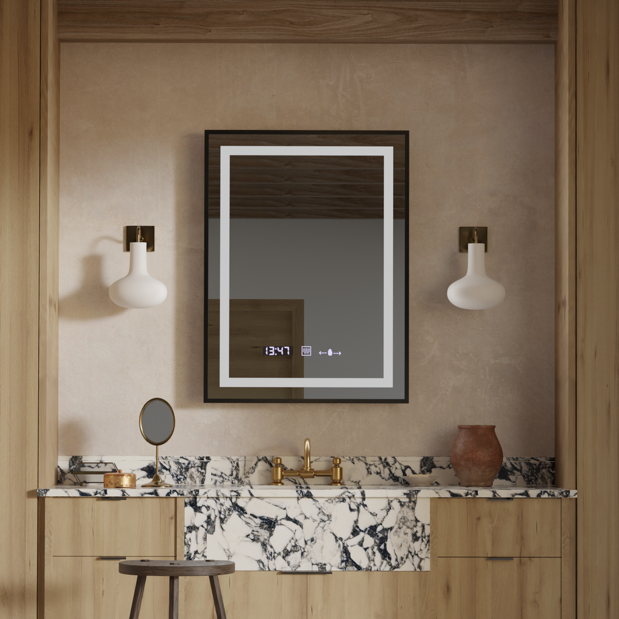 Oglinda Led Rectangulara, Verite Majeste Noir Motion Glow Marcello, Sistem Dezaburire, Ceas & Termometru - vivimall.ro