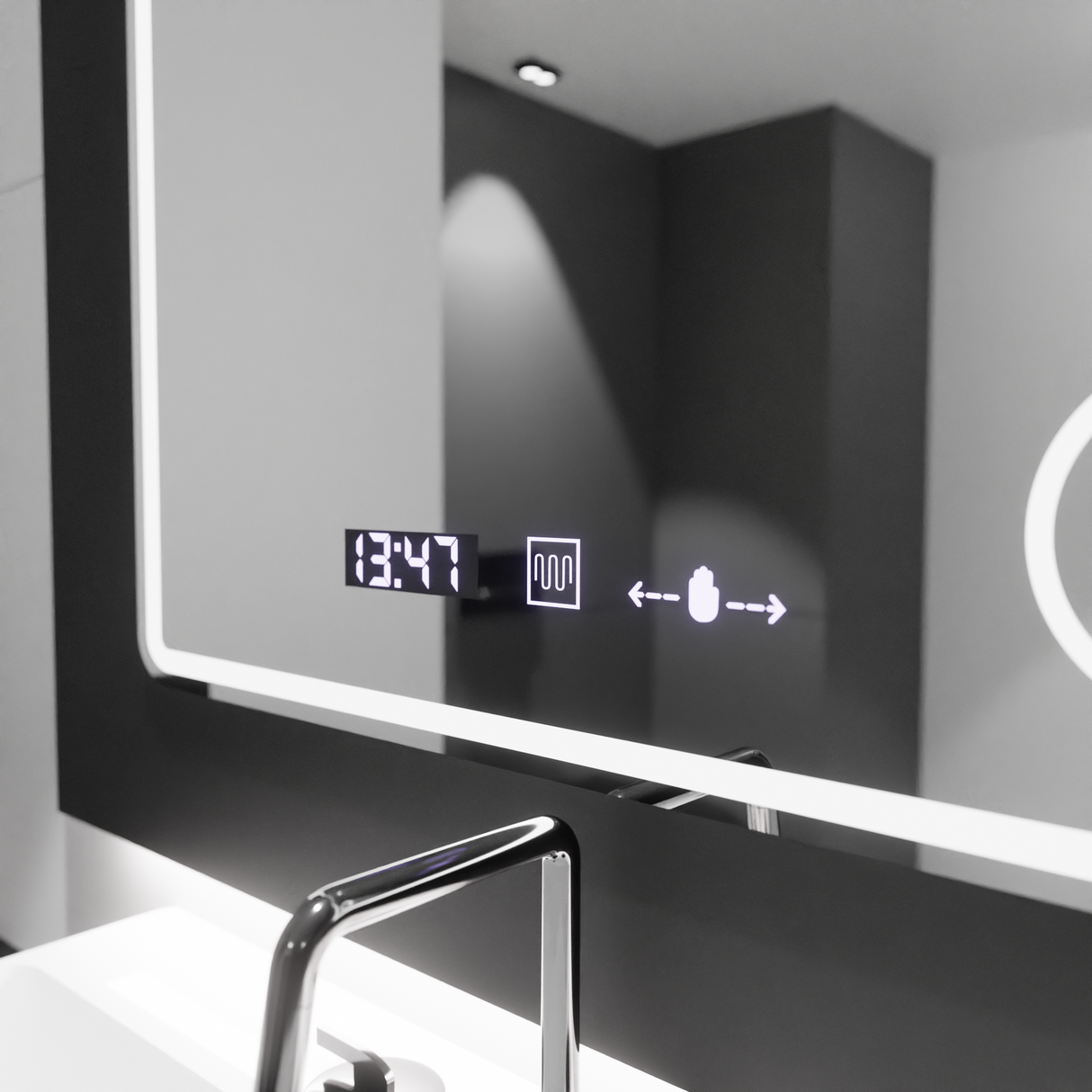 Oglinda Led Rectangulara, Riflesso Motionglow Marcello, Sistem Dezaburire, Ceas & Termometru, Lupa Cosmetica - vivimall.ro