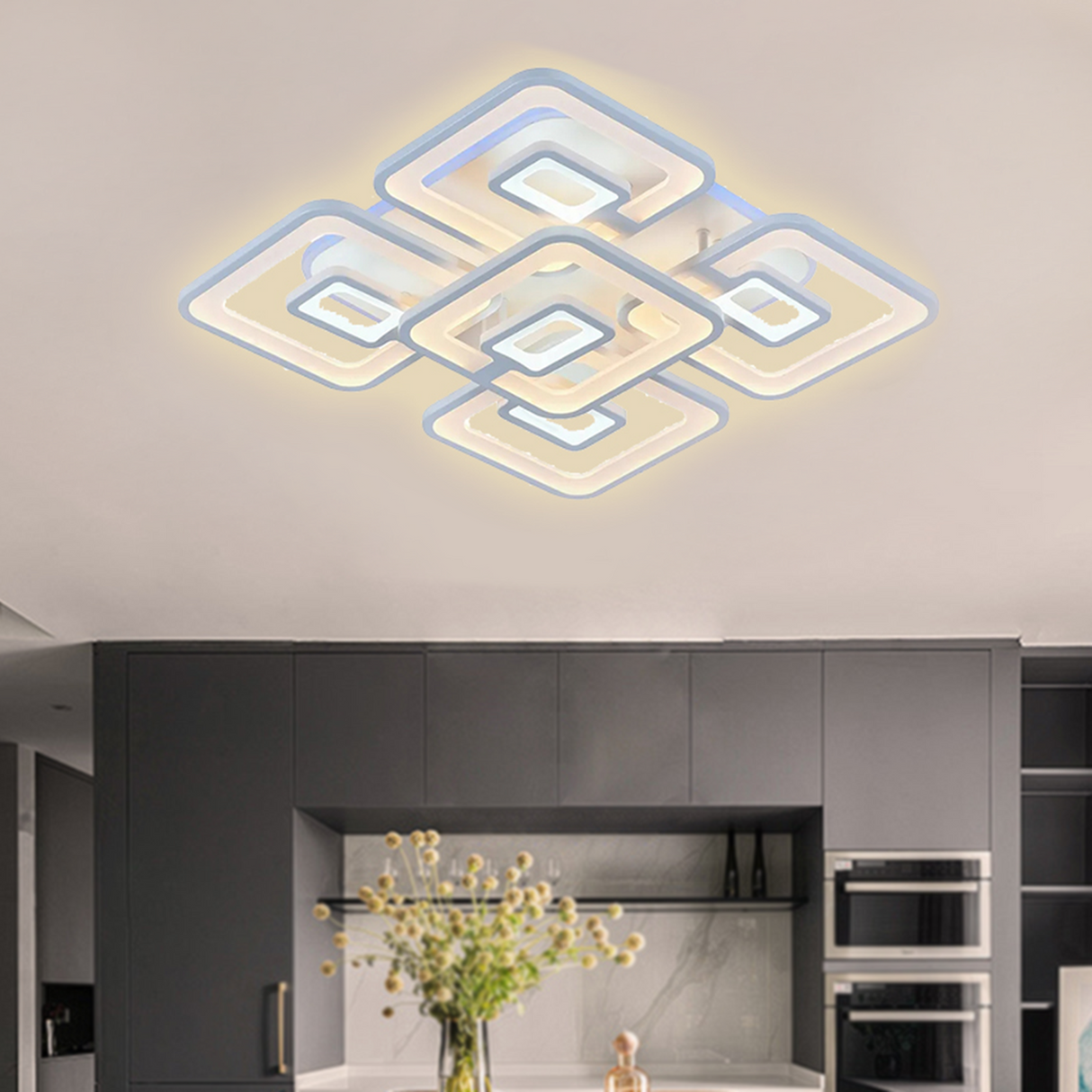 Lustra Led Cu Telecomanda Felix, 5 Patrate, Lumina Rece/Calda/Neutra, Dimabila - vivimall.ro