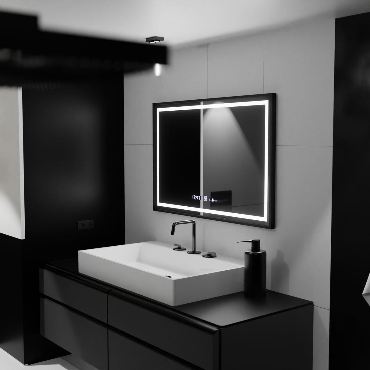 Oglinda Led Rectangulara, Verite Majeste Noir Motion Glow Marcello, Sistem Dezaburire, Ceas & Termometru - vivimall.ro