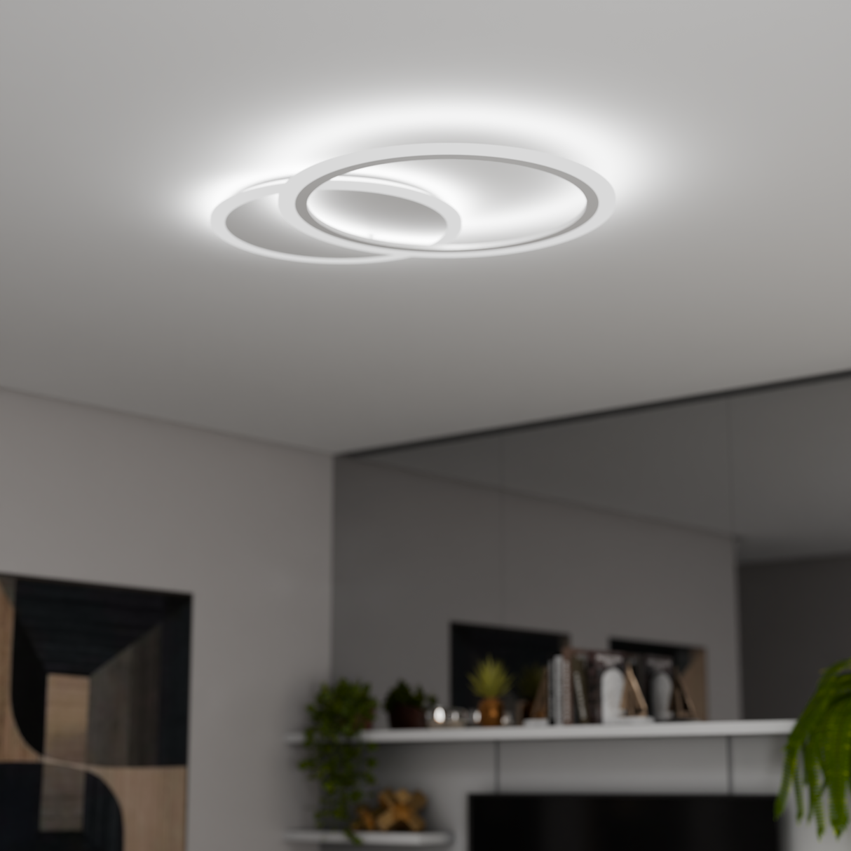 Lustra Led Cu Telecomanda Lucy, 2 Cercuri, Lumina Rece/Calda/Neutra, Dimabila - vivimall.ro