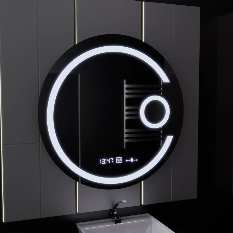 Oglinda Led Rotunda, 70Cm, Visio Motionglow Marcello, Sistem Dezaburire, Ceas & Termometru, Lupa Cosmetica - vivimall.ro