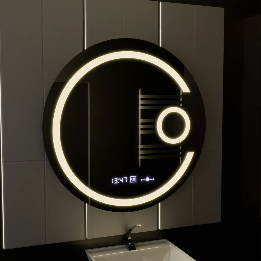 Oglinda Led Rotunda, 70Cm, Visio Motionglow Marcello, Sistem Dezaburire, Ceas & Termometru, Lupa Cosmetica - vivimall.ro