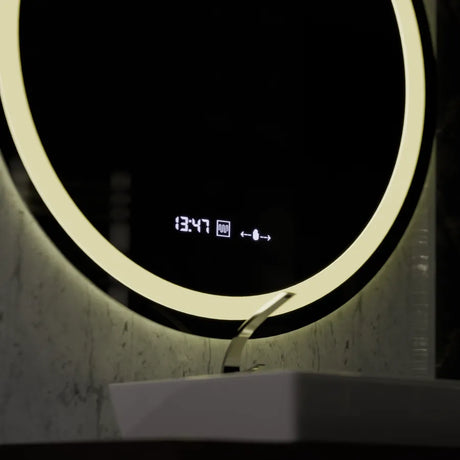 Oglinda Led Rotunda, 100Cm, Celeste Motionglow Marcello, Sistem Dezaburire, Ceas & Termometru - vivimall.ro