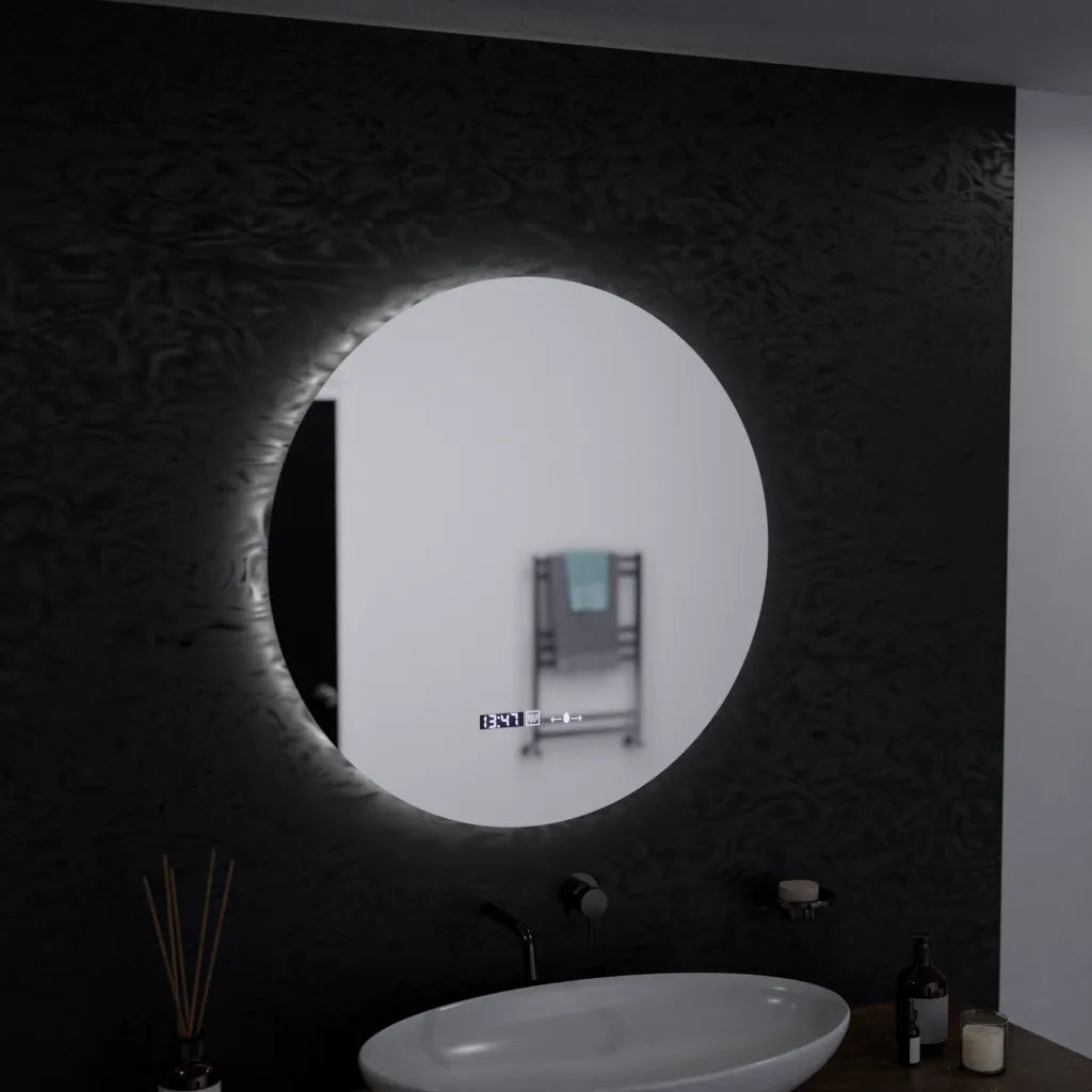 Oglinda Led Rotunda, 60Cm, Serenite Motionglow Marcello, Sistem Dezaburire, Ceas & Termometru - vivimall.ro