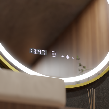 Oglindă LED Rotundă 70cm Celeste Royale Gold | Motionglow - vivimall.ro