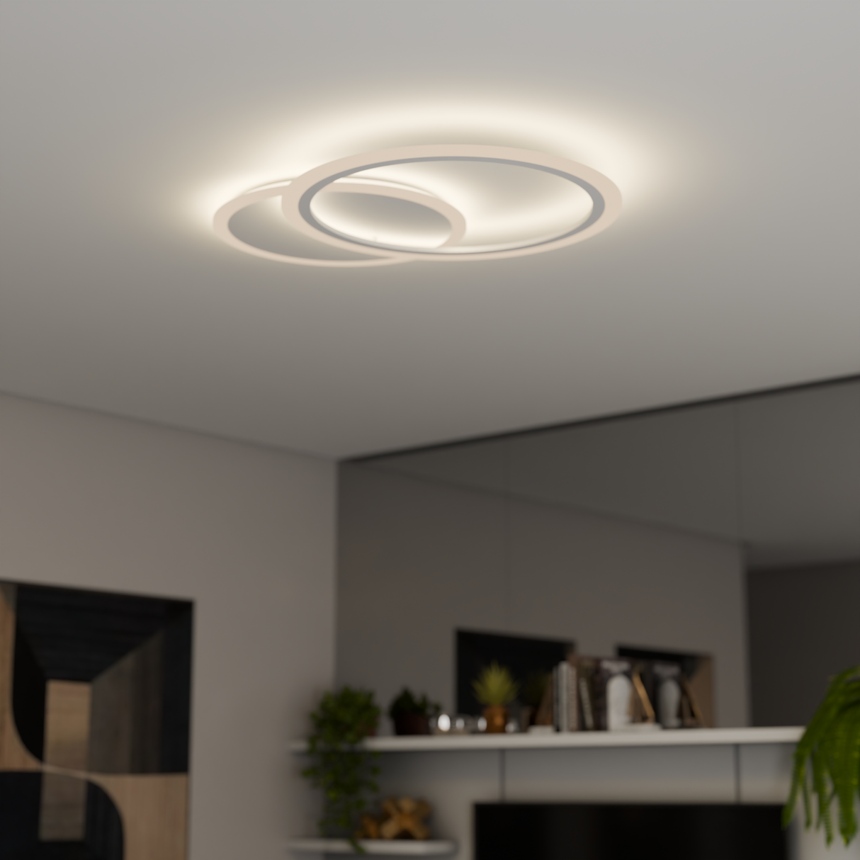 Lustra Led Cu Telecomanda Lucy, 2 Cercuri, Lumina Rece/Calda/Neutra, Dimabila - vivimall.ro