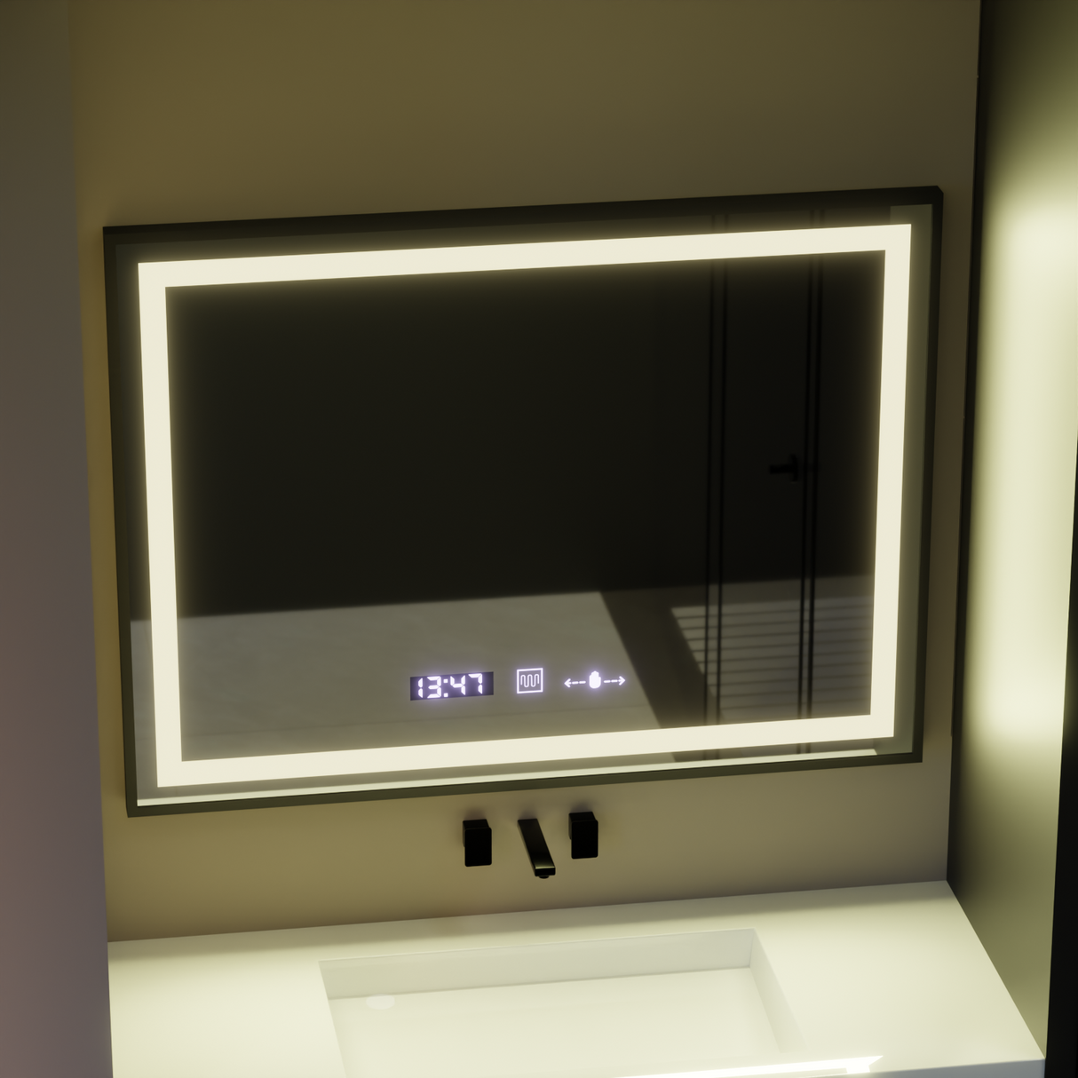 Oglinda Led Rectangulara, Verite Majeste Noir Motion Glow Marcello, Sistem Dezaburire, Ceas & Termometru - vivimall.ro