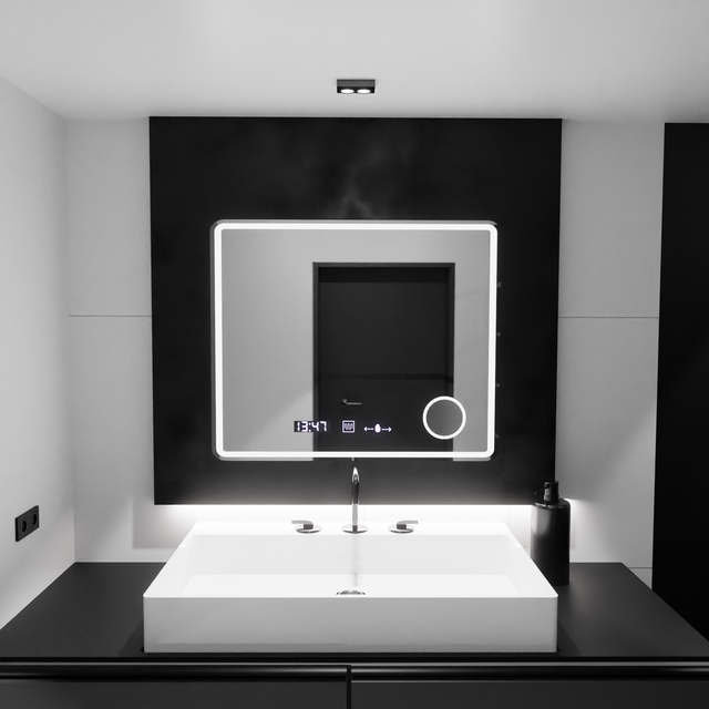Oglinda Led Rectangulara, Riflesso Motionglow Marcello, Sistem Dezaburire, Ceas & Termometru, Lupa Cosmetica - vivimall.ro