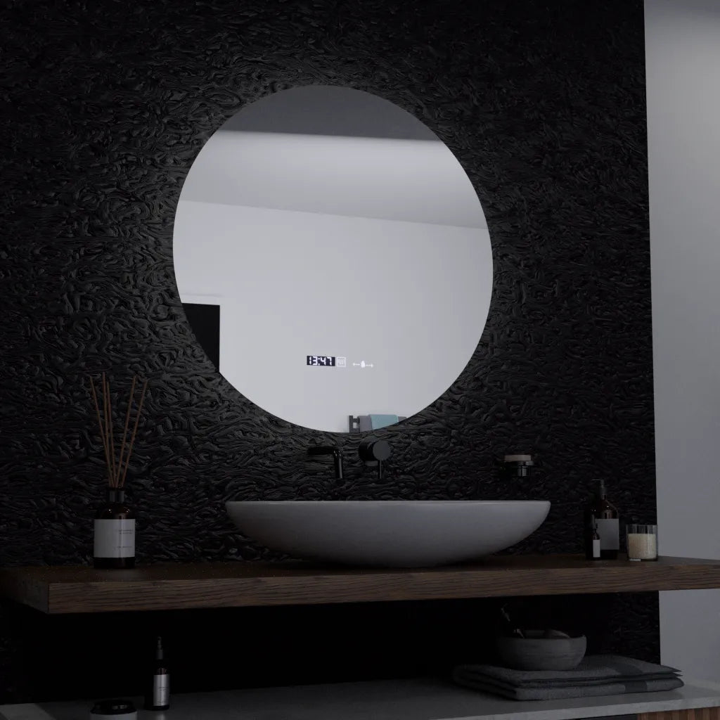 Oglinda Led Rotunda, 60Cm, Serenite Motionglow Marcello, Sistem Dezaburire, Ceas & Termometru - vivimall.ro