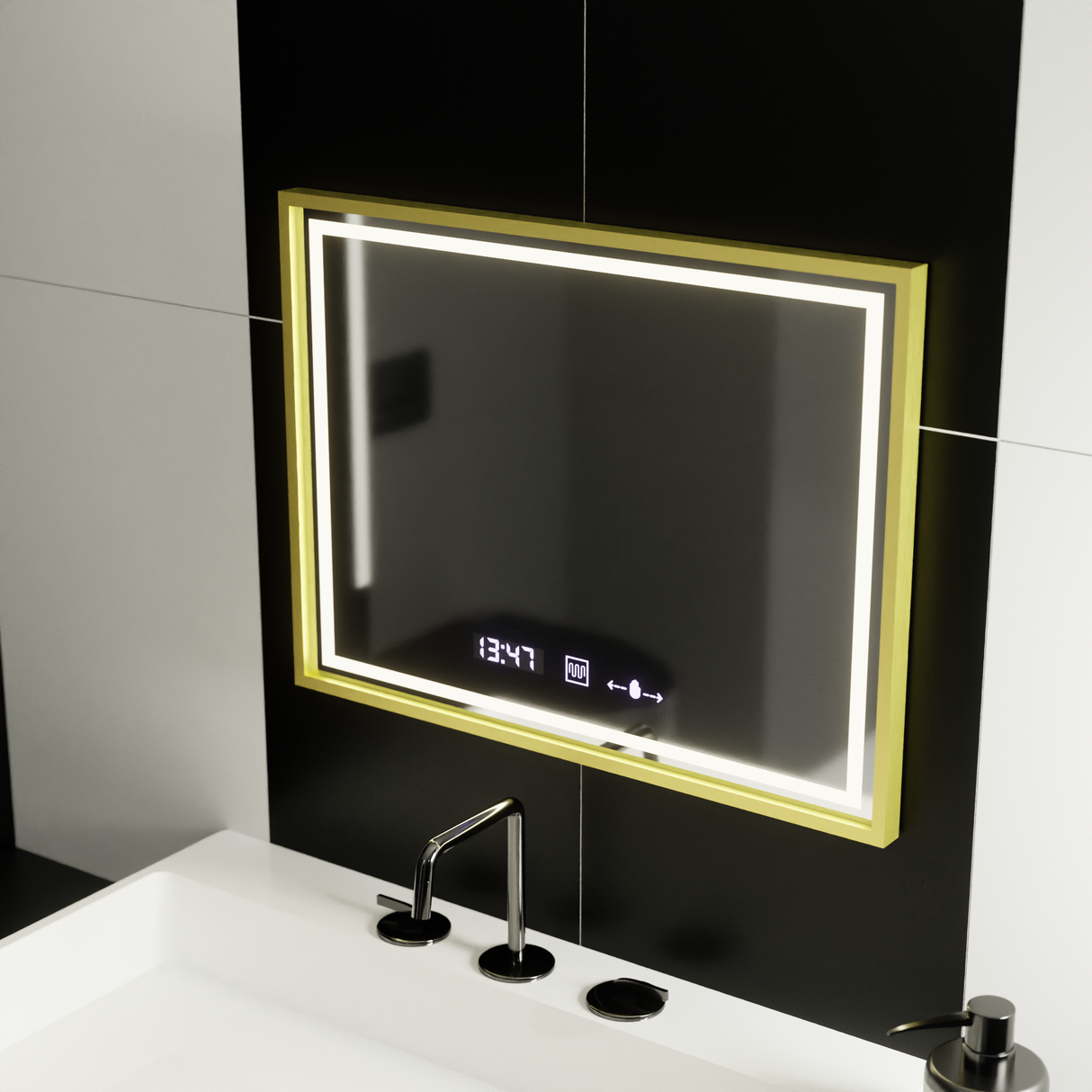 Oglinda Led Rectangulara, Verite Royale Gold Motionglow Marcello, Sistem Dezaburire, Ceas & Termometru - vivimall.ro