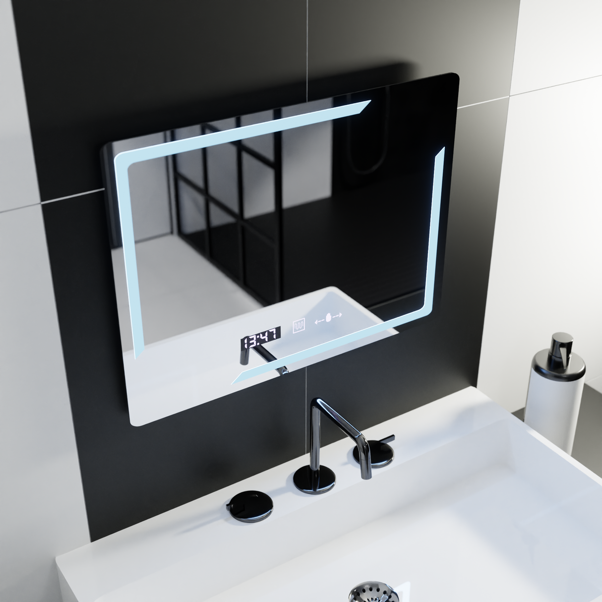 Oglinda Led Rectangulara, Rayonnement Motionglow Marcello, Sistem Dezaburire, Ceas & Termometru - vivimall.ro