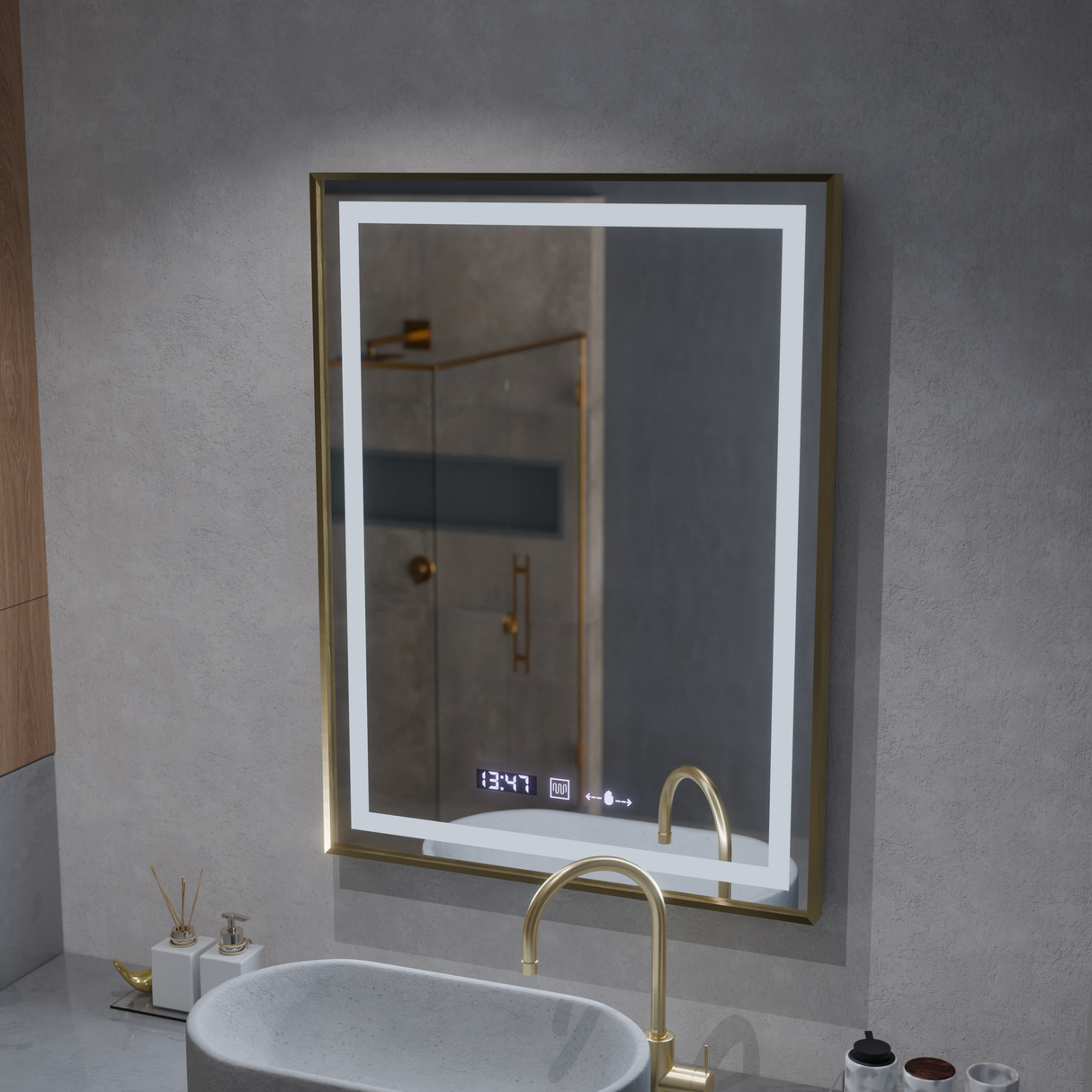 Oglinda Led Rectangulara, Verite Royale Gold Motionglow Marcello, Sistem Dezaburire, Ceas & Termometru - vivimall.ro