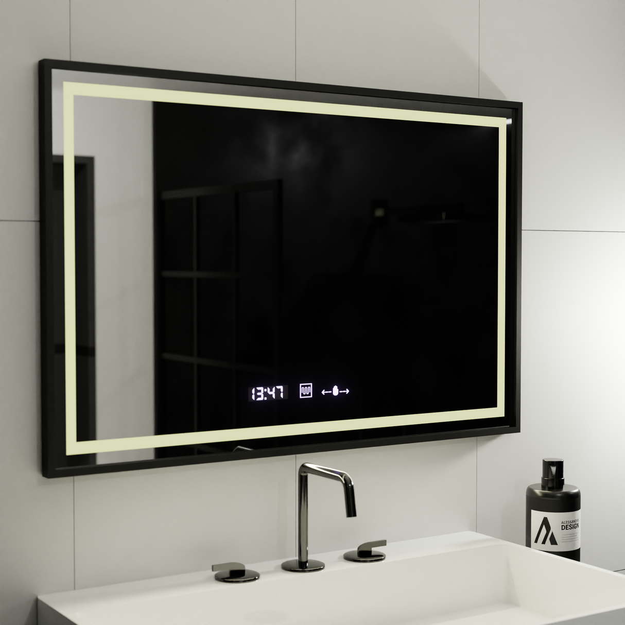Oglinda Led Rectangulara, Verite Majeste Noir Motionglow Marcello, Sistem Dezaburire, Ceas & Termometru - vivimall.ro