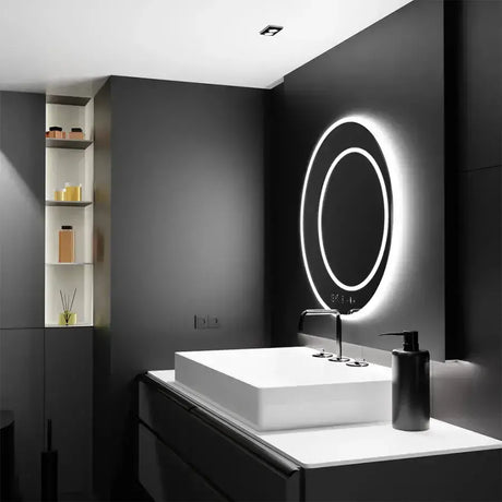 Oglinda Led Rotunda, 60Cm, July Touch Marcello, Sistem Dezaburire, Ceas & Termometru - vivimall.ro