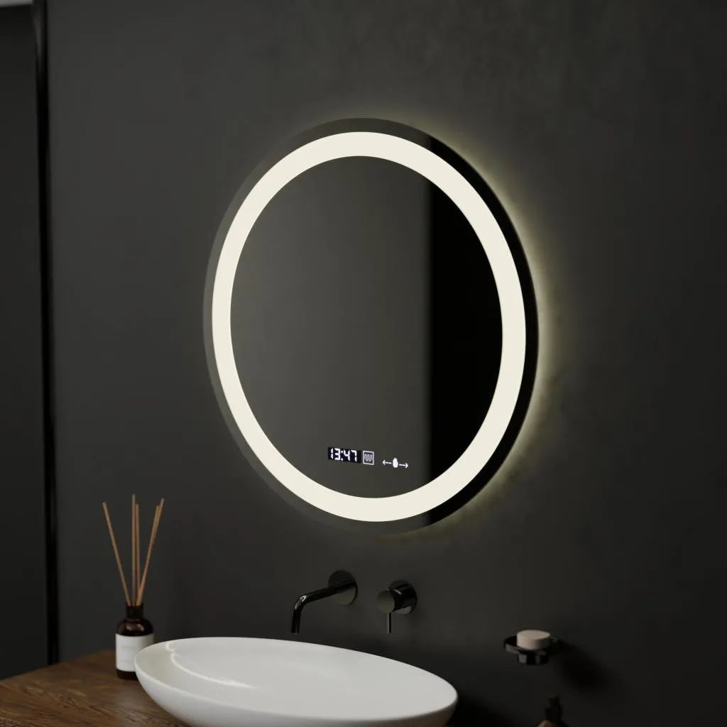 Oglinda Led Senzor Motionglow Circollo Sistem Dezaburire Termometru Si Ceas Rotunda Diametru 60 Cm Lumina Rece/Calda/Neutra Dimabila Colectia Marcello Funghi - vivimall.ro