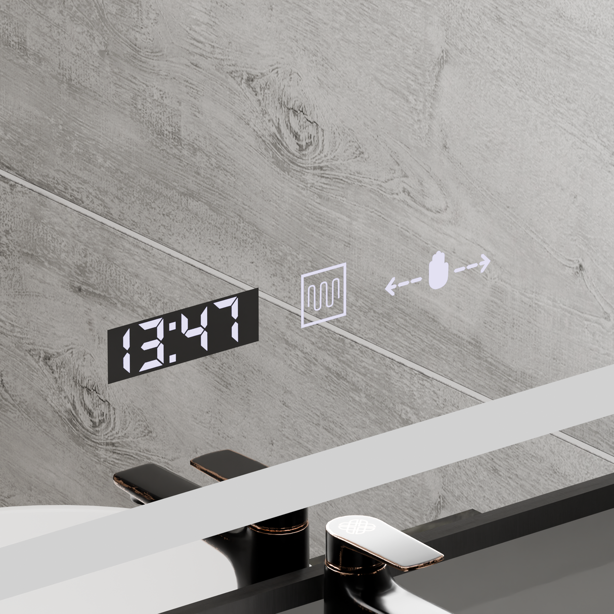 Oglinda Led Rectangulara, Verite Majeste Noir Motion Glow Marcello, Sistem Dezaburire, Ceas & Termometru - vivimall.ro