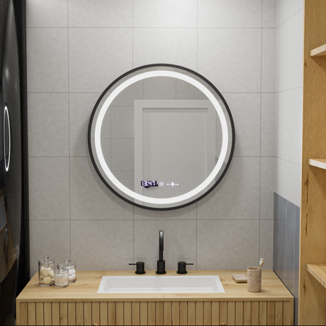 Oglinda Led Rotunda, 70Cm, Celeste Majeste Noir Motionglow Marcello, Sistem Dezaburire, Ceas & Termometru - vivimall.ro