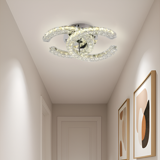 Lustra Led Cu Telecomanda Si Cristal Shia, 2 Cercuri, Lumina Rece/Calda/Neutra, Dimabila - vivimall.ro