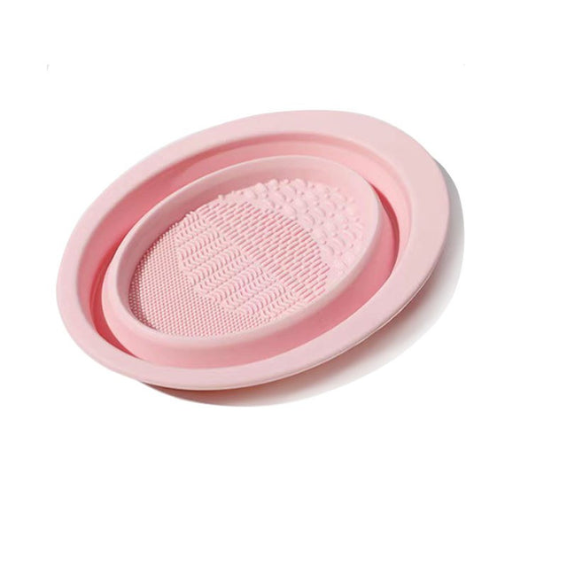 Accesoriu din silicon pentru curatarea accesoriilor makeup, pensule, buretei, 14.5 x 11,5 cm, 2 moduri de utilizare, pliabil, roz - vivimall.ro