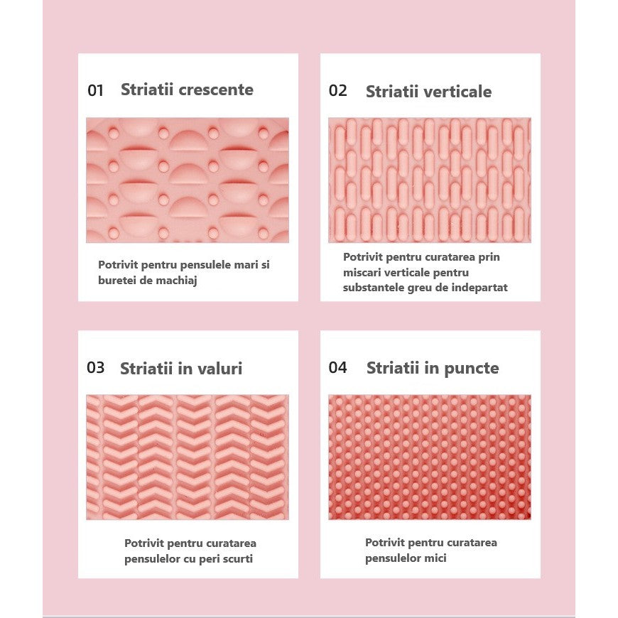 Accesoriu din silicon pentru curatarea accesoriilor makeup, pensule, buretei, 14.5 x 11,5 cm, 2 moduri de utilizare, pliabil, roz - vivimall.ro