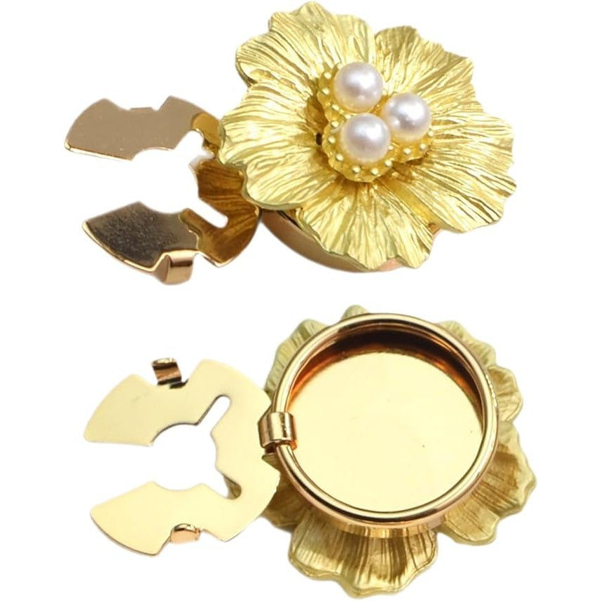 Nasturi decorativi model floare cu perle din metal auriu, 2,5 x 1,7 cm, vedere frontală