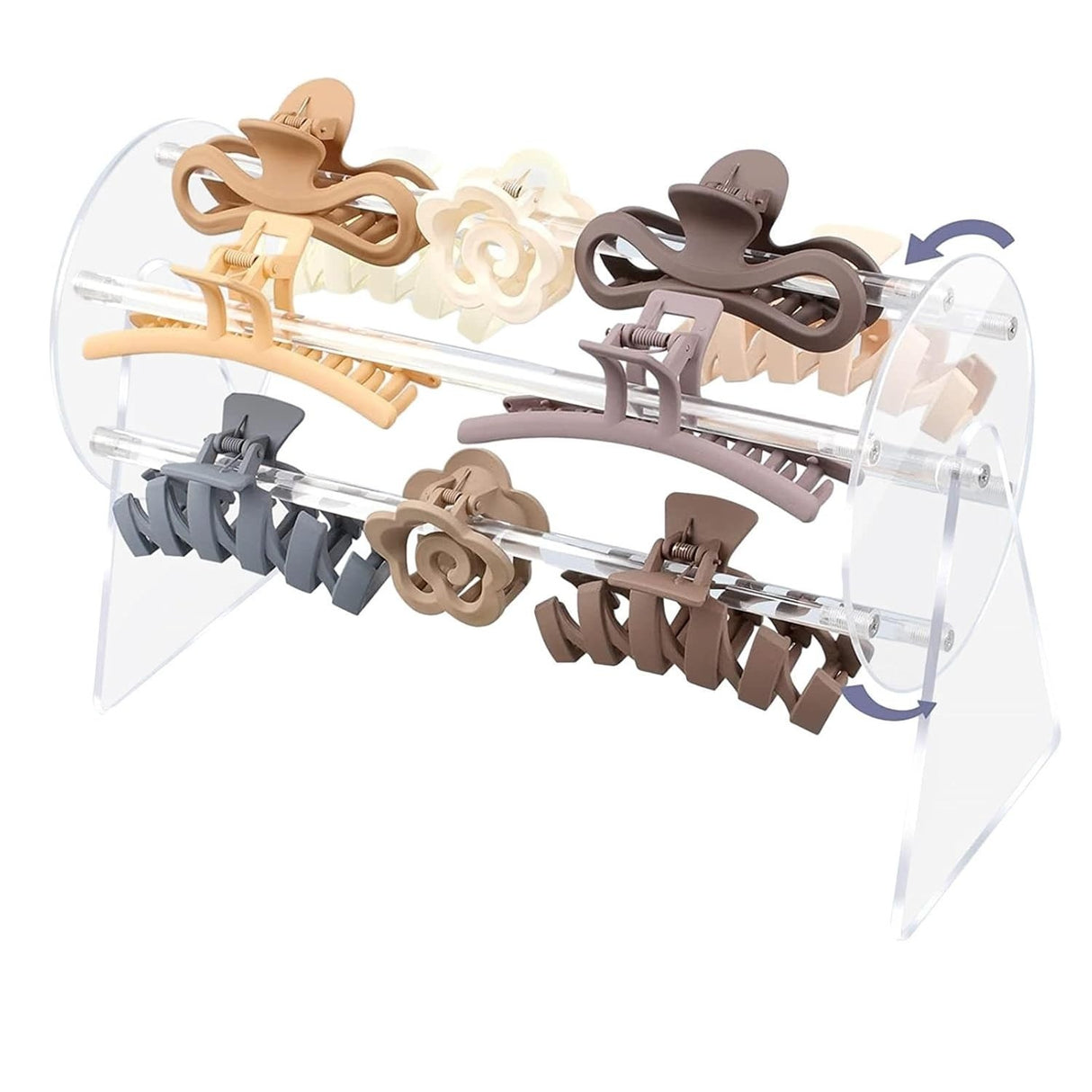 Organizator rotativ 360 grade pentru accesorii de păr, plastic transparent, vedere frontală, 30x21x13 cm