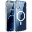 Husă iPhone 13 MagSafe silicon transparent, vedere frontală, magnet integrat și decupaje precise