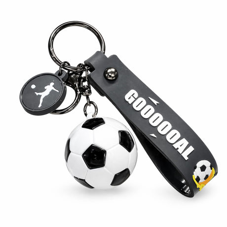 Breloc chei Flippy model minge de fotbal, material acril alb și negru, 50 g, vedere frontală