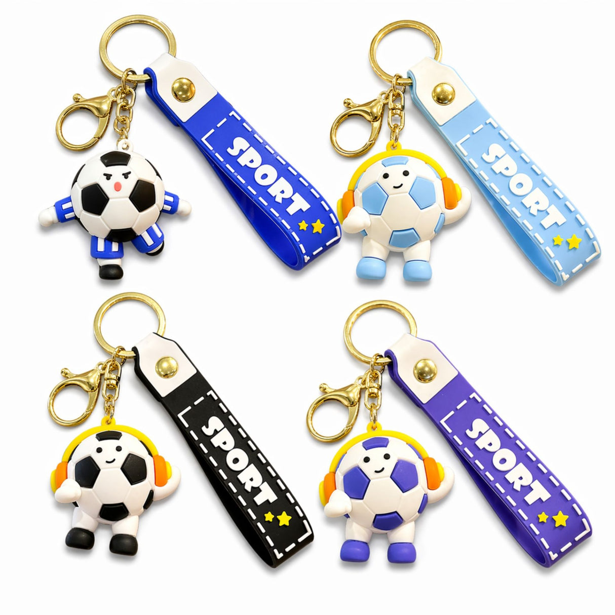 Breloc fotbal Flippy albastru atașat la chei, accesoriu practic pentru rucsac și ghiozdan