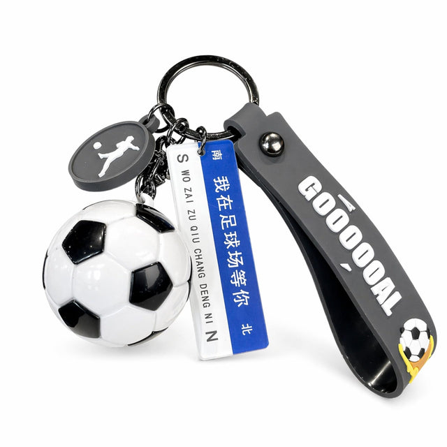 Breloc chei Flippy model minge de fotbal, material acril alb/negru, 50 g, vedere frontală