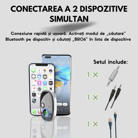 Adaptor Audio Bluetooth Auto, Flippy, BR06 T6, Pentru Telefon Mobil si Sistem Audio Auto