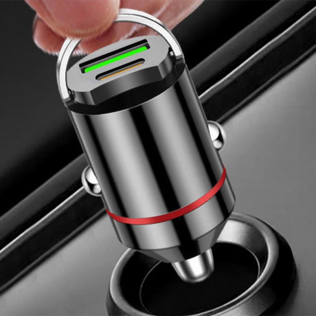 Adaptor Auto 2 in 1, Vivimall, din Aliaj, Port TYPE-C, PORT USB, 100 W, Inel Metalic de Tragere, practic Invizibil, Incarcare Mega Rapida, Negru