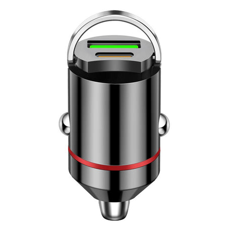 Adaptor Auto 2 In 1, Din Aliaj, Port Type-C, Port Usb, 100 W, Inel Metalic De Tragere, Practic Invizibil, Incarcare Mega Rapida - vivimall.ro