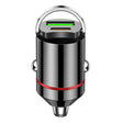 Adaptor auto USB 2 în 1 din aliaj de aluminiu, porturi Type-C și USB-A, 100W, culoare neagră, vedere frontală