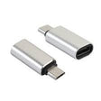 Adaptor micro USB mamă la Type-C tată, carcasă aluminiu argintiu, vedere frontală cu breloc inclus