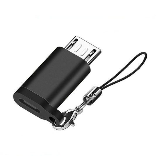 Adaptor Type C (mama) to micro USB (tata) cu Agatatoare Breloc inclusa, 2.5 cm lungime, Negru - vivimall.ro
