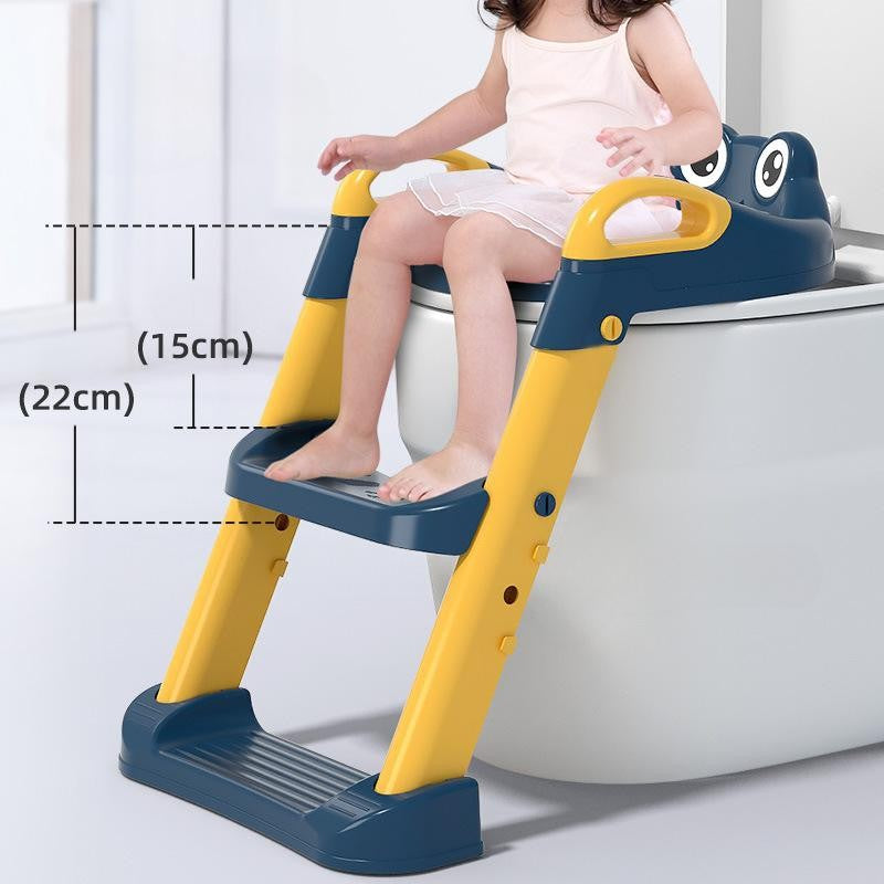 Reductor Si Scaunel Inaltator Wc, Pentru Copii 1 - 7 Ani, 2 Trepte Reglabile, Pliabil, Colac Moale, Cu Spatar Si Manere, Inaltime 54/58 Cm X 39.5 X 35 Cm, Din Plastic+Pvc, Albastru/Portocaliu - vivimall.ro
