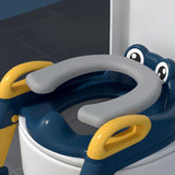 Reductor si Scaunel Inaltator WC, Vivimall, pentru Copii 1 - 7 Ani, 2 Trepte Reglabile, Pliabil, Colac Moale, cu Spatar si Manere, Inaltime 54/58 cm x 39.5 x 35 cm, din Plastic+PVC, Albastru/Portocaliu - vivimall.ro