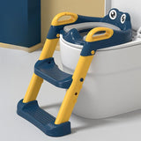 Reductor si Scaunel Inaltator WC, Vivimall, pentru Copii 1 - 7 Ani, 2 Trepte Reglabile, Pliabil, Colac Moale, cu Spatar si Manere, Inaltime 54/58 cm x 39.5 x 35 cm, din Plastic+PVC, Albastru/Portocaliu - vivimall.ro