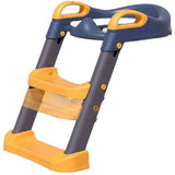 Reductor Si Scaunel Inaltator Wc, Pentru Copii 1 - 7 Ani, 2 Trepte Reglabile, Pliabil, Colac Moale, Cu Spatar Si Manere, Inaltime 54/58 Cm X 39.5 X 35 Cm, Din Plastic+Pvc, Albastru/Portocaliu - vivimall.ro