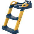 Reductor Si Scaunel Inaltator Wc, Pentru Copii 1 - 7 Ani, 2 Trepte Reglabile, Pliabil, Colac Moale, Cu Spatar Si Manere, Inaltime 54/58 Cm X 39.5 X 35 Cm, Din Plastic+Pvc, Albastru/Portocaliu - vivimall.ro