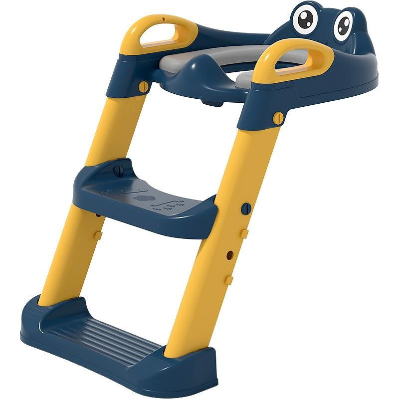 Reductor Si Scaunel Inaltator Wc, Pentru Copii 1 - 7 Ani, 2 Trepte Reglabile, Pliabil, Colac Moale, Cu Spatar Si Manere, Inaltime 54/58 Cm X 39.5 X 35 Cm, Din Plastic+Pvc, Albastru/Portocaliu - vivimall.ro