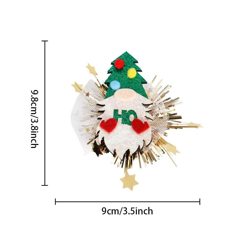 Agrafa de Par, Vivimall, Tema Craciun, Model Gnom, din Panza, 9.8 x 9 cm, Multicolor