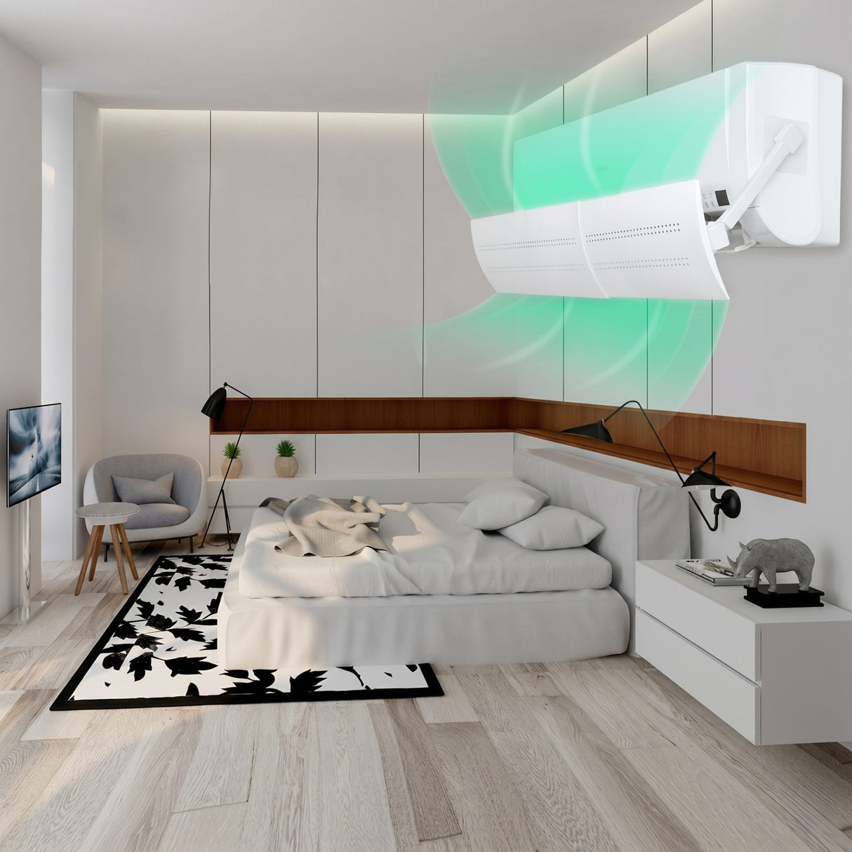Deflector pentru Aer Conditionat, Flippy, Model M cu Brat Ajustabil si Orificii pe Toata Suprafata, Panou pentru Directionarea Fluxului de Aer - vivimall.ro