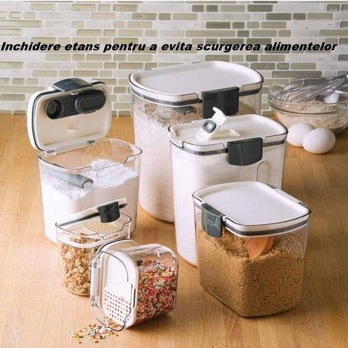 Set 4 Recipiente Depozitare Alimente, Pentru Organizare Bucatarie, Cu Inchidere Ermetica, Transparent, Plastic Fara Bpa, Compatibile Cu Masina De Spalat Vase, Diferite Dimensiuni, 350 Ml, 1300 Ml, 2700 Ml, 4600 Ml - vivimall.ro
