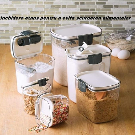Set 4 Recipiente Depozitare Alimente, Pentru Organizare Bucatarie, Cu Inchidere Ermetica, Transparent, Plastic Fara Bpa, Compatibile Cu Masina De Spalat Vase, Diferite Dimensiuni, 350 Ml, 1300 Ml, 2700 Ml, 4600 Ml - vivimall.ro