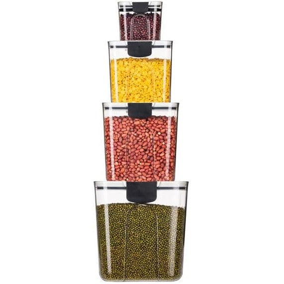 Set 4 Recipiente Depozitare Alimente, Pentru Organizare Bucatarie, Cu Inchidere Ermetica, Transparent, Plastic Fara Bpa, Compatibile Cu Masina De Spalat Vase, Diferite Dimensiuni, 350 Ml, 1300 Ml, 2700 Ml, 4600 Ml - vivimall.ro