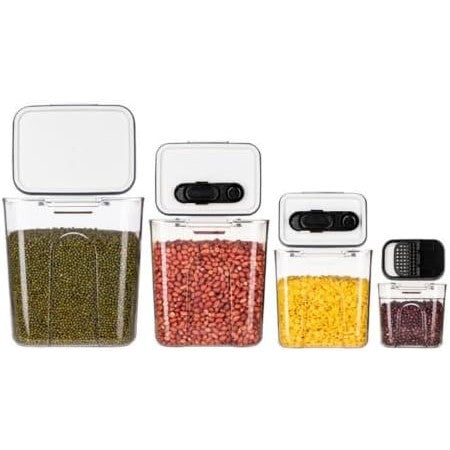 Set 4 Recipiente Depozitare Alimente, Pentru Organizare Bucatarie, Cu Inchidere Ermetica, Transparent, Plastic Fara Bpa, Compatibile Cu Masina De Spalat Vase, Diferite Dimensiuni, 350 Ml, 1300 Ml, 2700 Ml, 4600 Ml - vivimall.ro